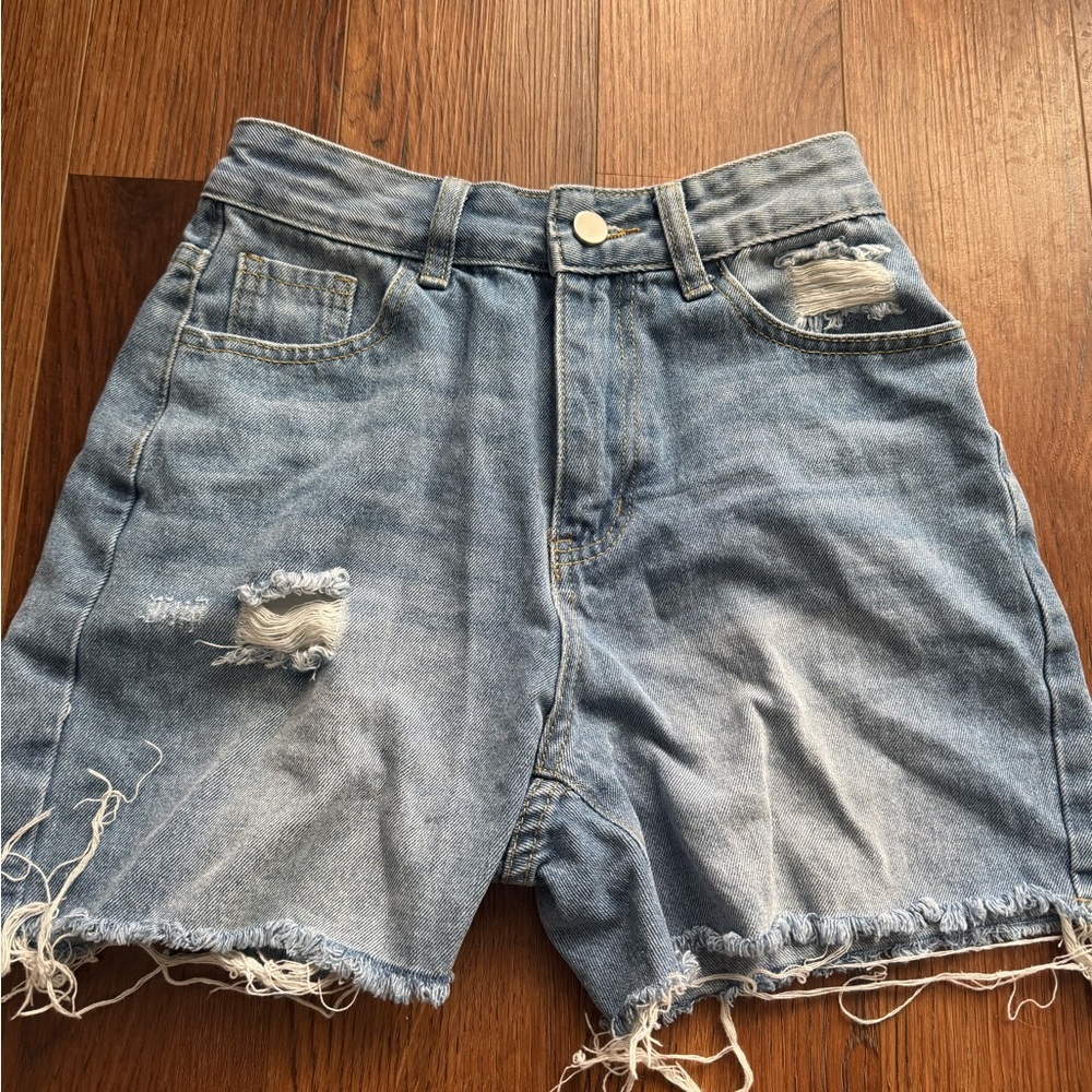 SHEIN Blue Distressed Jean Shorts